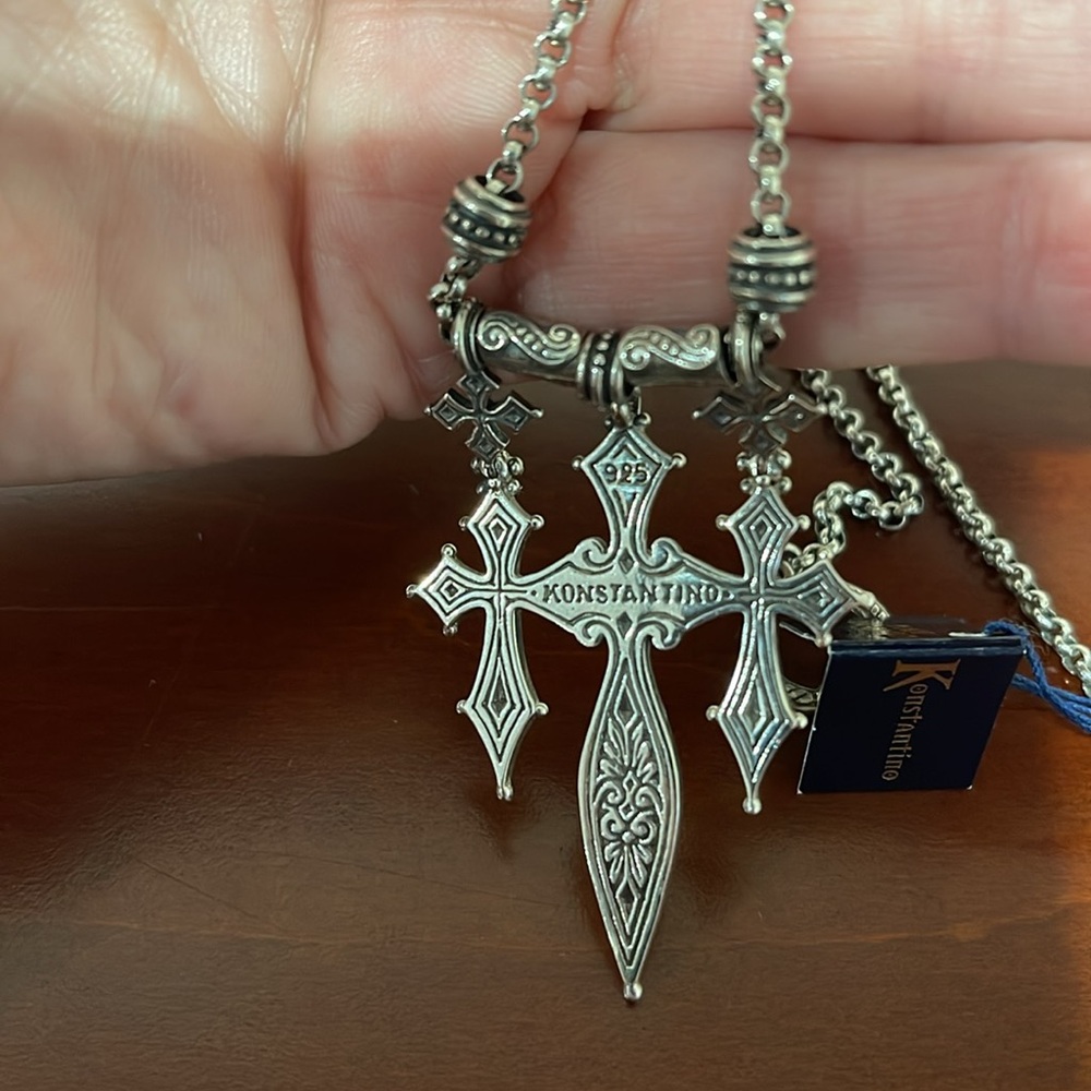 *Price Firm* Konstantino Sterling Silver Triple Cross / Sword Necklace 20” Chain - Picture 9 of 12